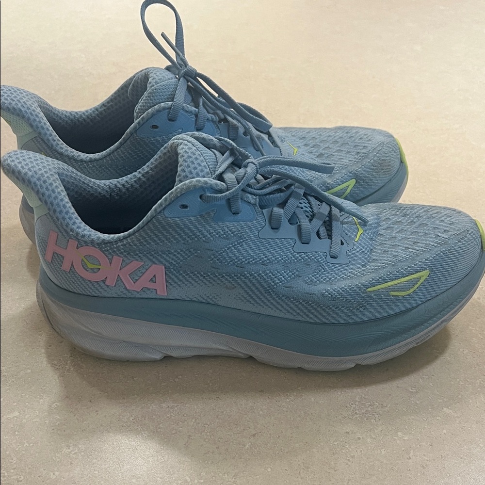 Hoka Women's Sky Blue Running Shoes with Pink Logo